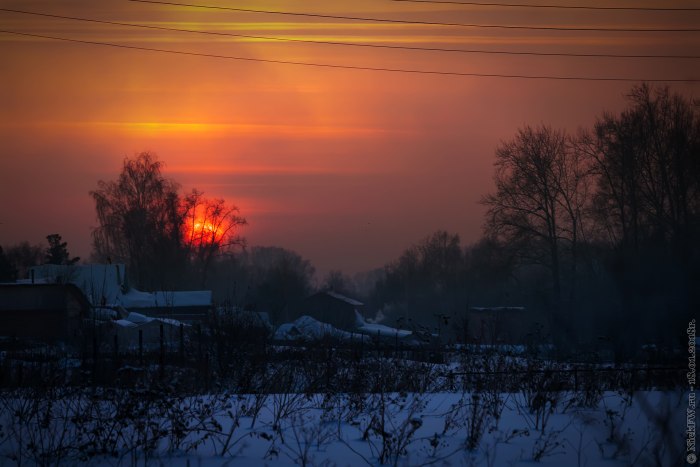 Зима поле закат