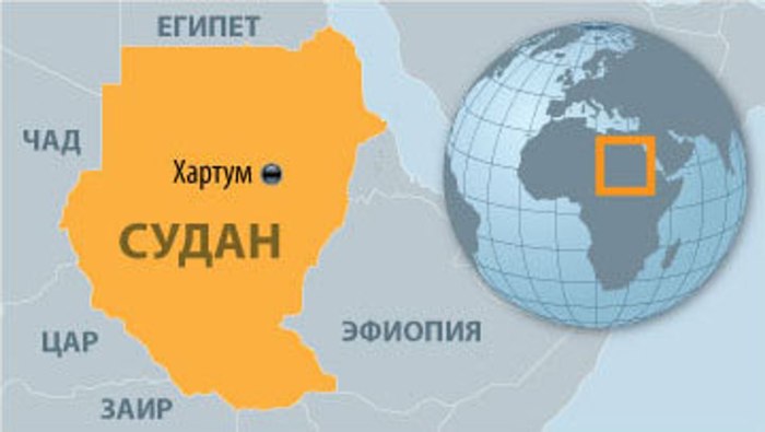 Судан на карте Африки