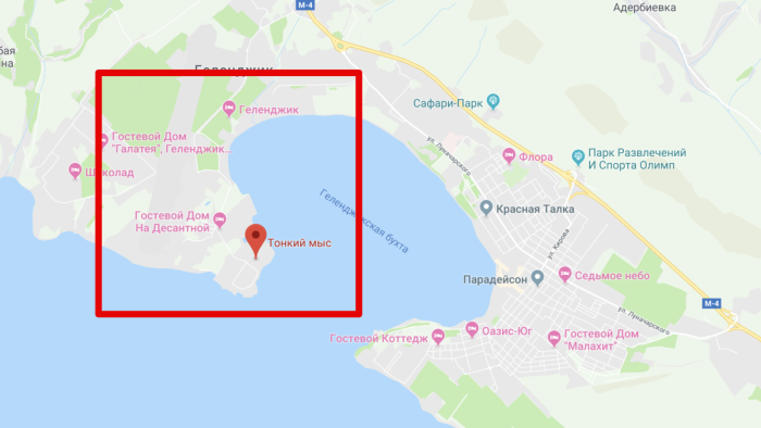 Тонкий мыс Геленджик на карте