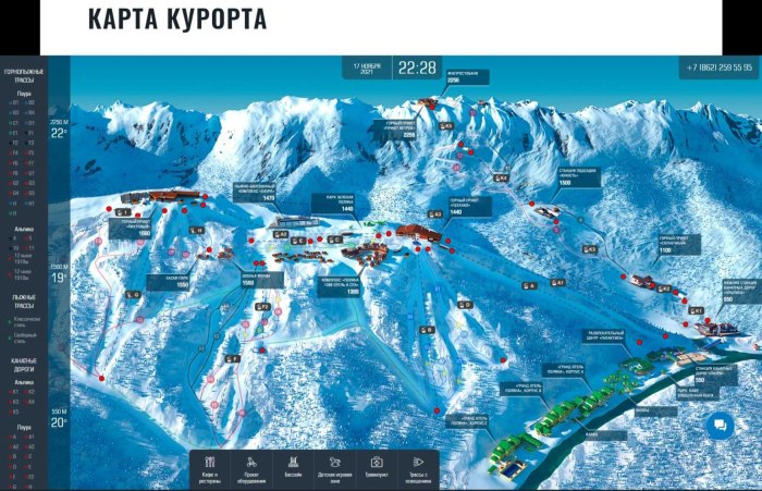 Схема горнолыжных трасс красная Поляна