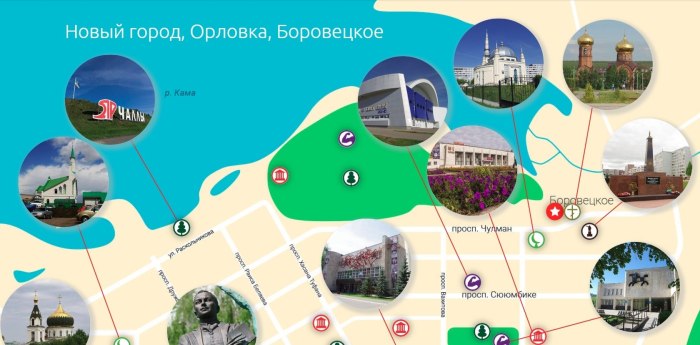 Набережные Челны достопримечательности на карте