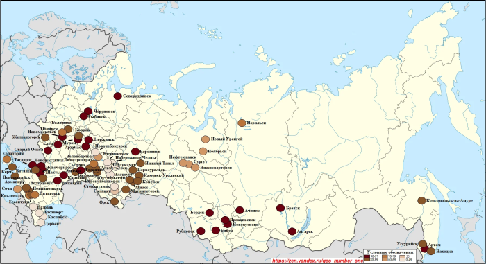 Карта плотности населенифя Росси