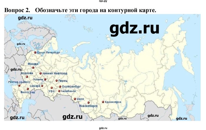 Центры машиностроения в России на контурной карте