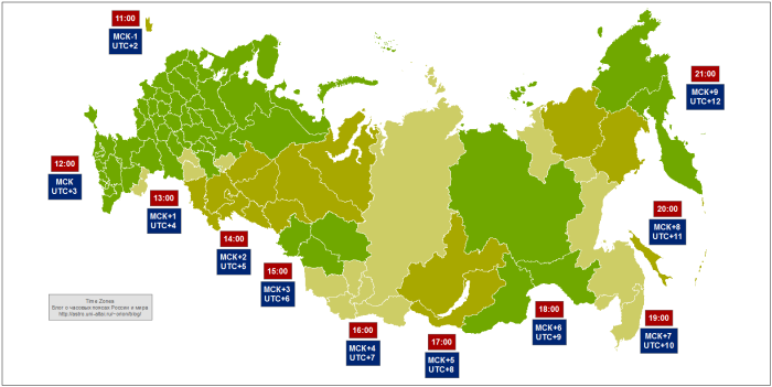 Карта часовых поясов РФ 2022