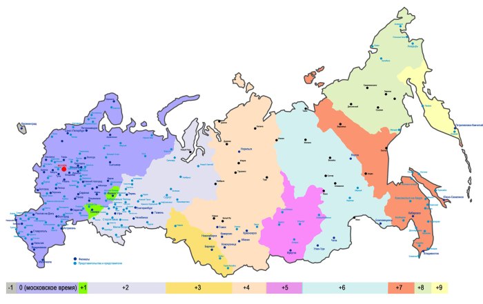 Карта часовых поясов РФ 2019