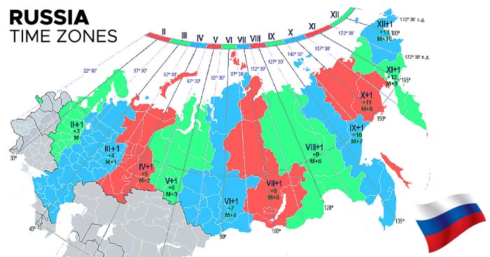 Карта часовых зон России 2020