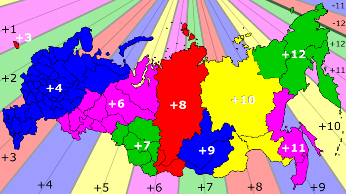 Часовые пояса России на карте