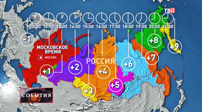 Карта 11 часовых поясов России