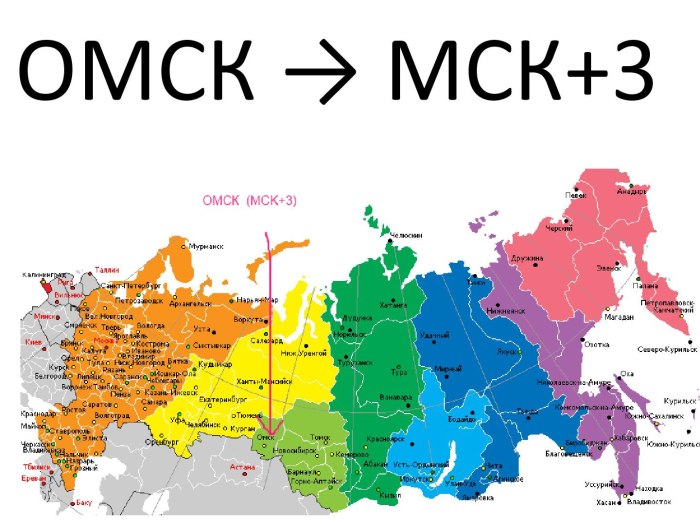 Карта временных поясов России