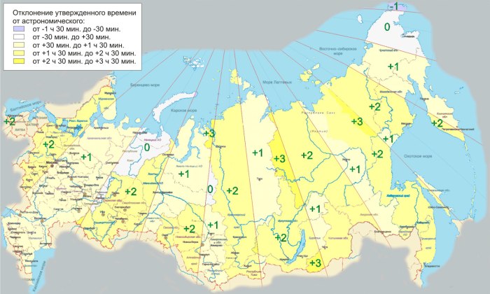 Карта часовых поясов России с астрономическим