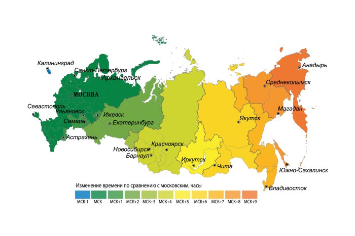 Карта часовых часовых зон России