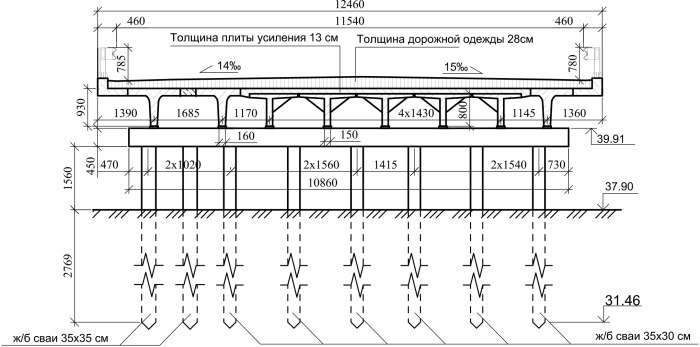 Свайная опора моста чертеж